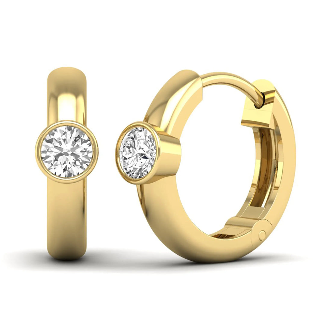 OctaPearl Bezel Set Round Lab Grown Diamond Huggie Hoop Earrings