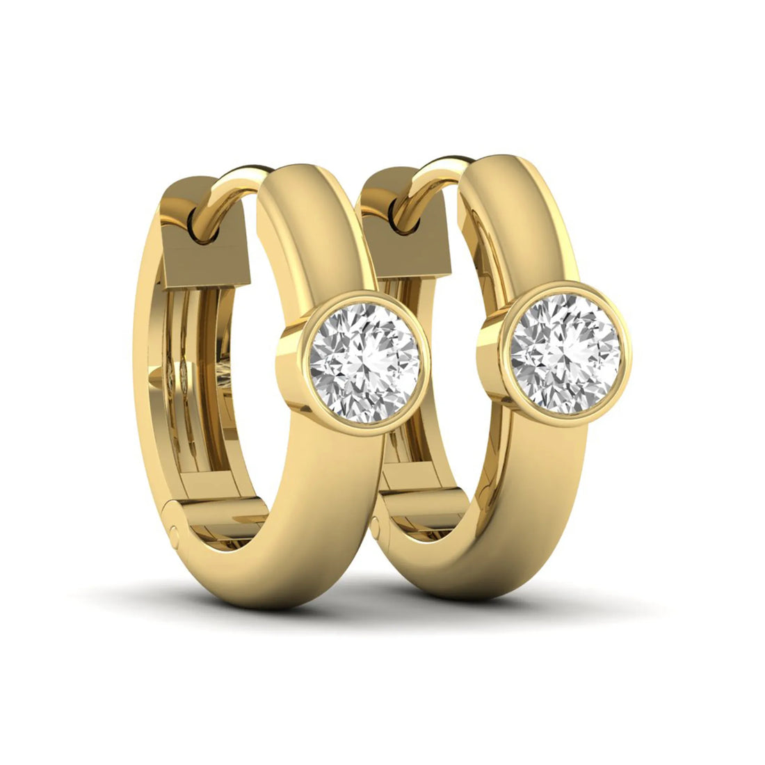 OctaPearl Bezel Set Round Lab Grown Diamond Huggie Hoop Earrings
