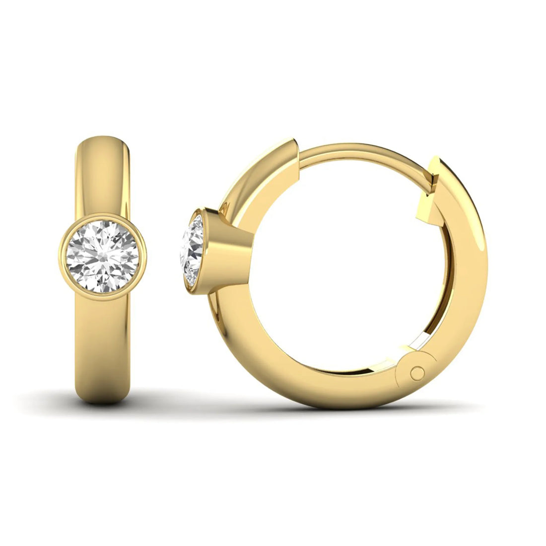 OctaPearl Bezel Set Round Lab Grown Diamond Huggie Hoop Earrings