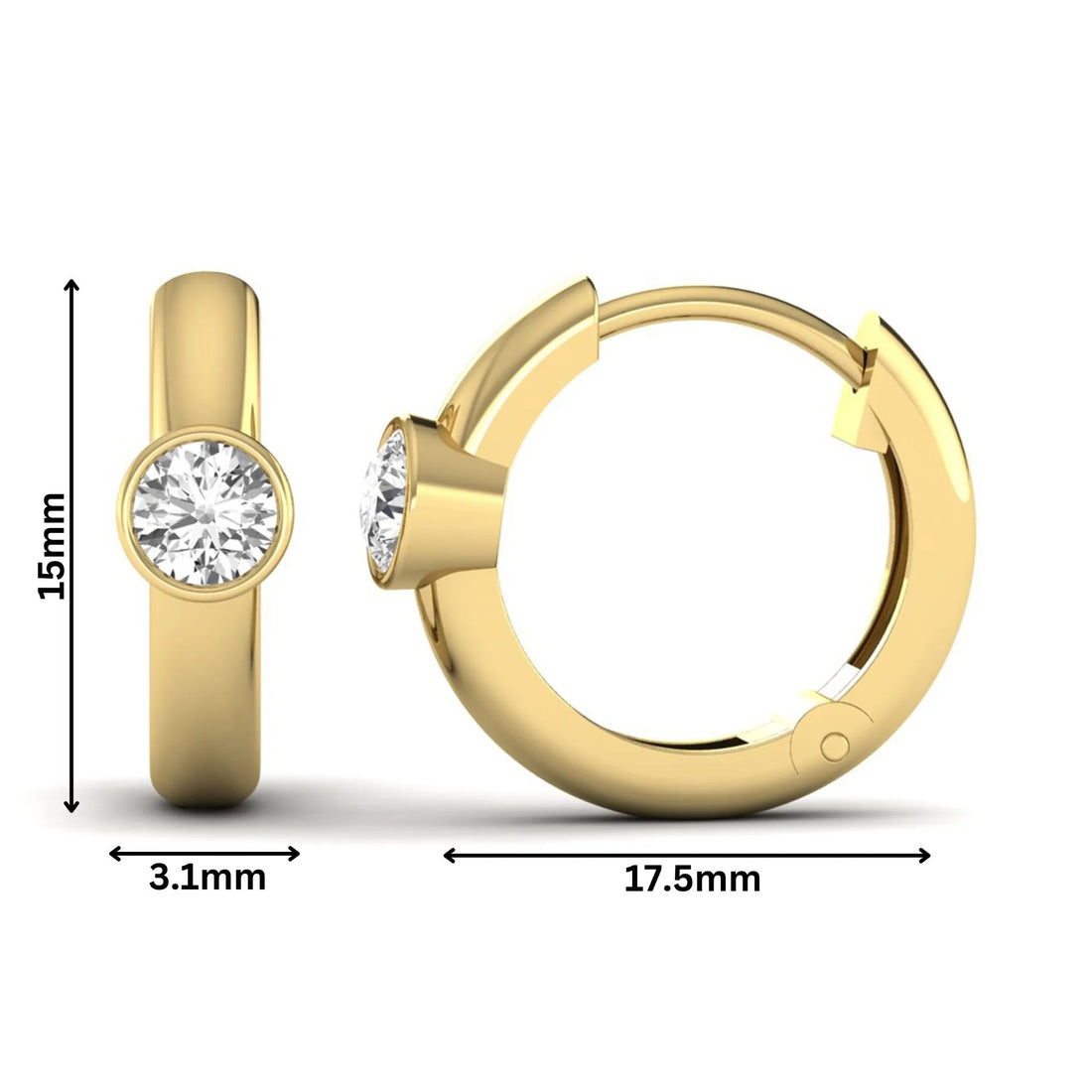 OctaPearl Bezel Set Round Lab Grown Diamond Huggie Hoop Earrings