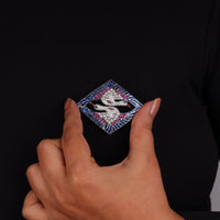 Blue & Pink CZ Double Heron Brooch Pin Geometric Hip Hop Statement Jewelry