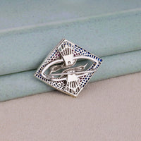 Blue & Pink CZ Double Heron Brooch Pin Geometric Hip Hop Statement Jewelry