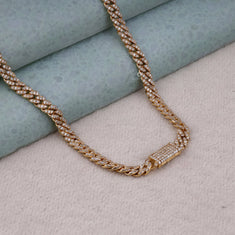 Cuban Link Moissanite Necklace With Pavé Clasp | OctaPearl - alternate view