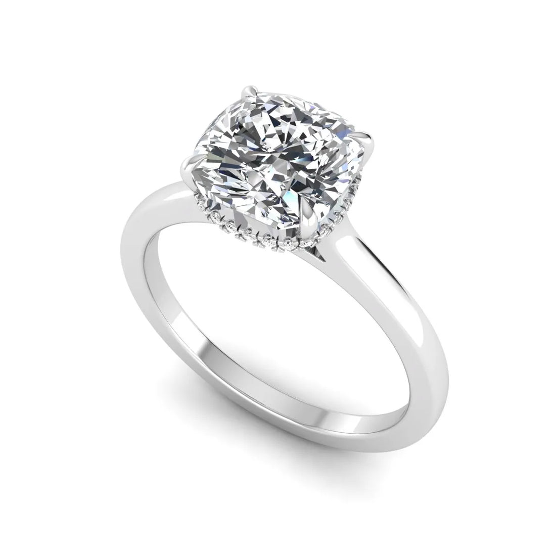 OctaPearl 1.5 ct Cushion Cut Hidden Halo Solitaire Lab Grown Diamond Engagement Ring