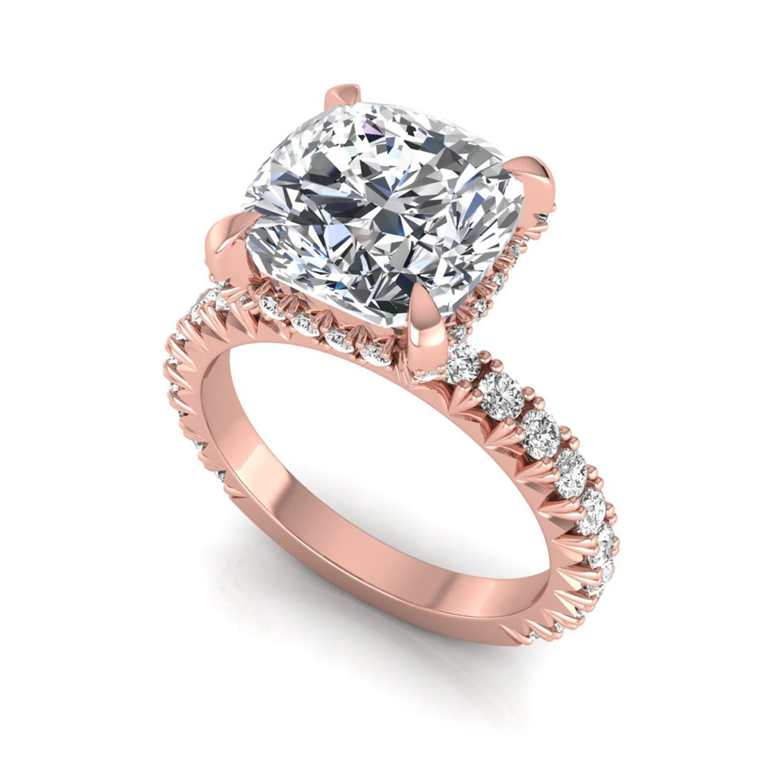 OctaPearl 3 ct Cushion Cut Prong Set Lab Grown Diamond Engagement Ring with Pavé Band