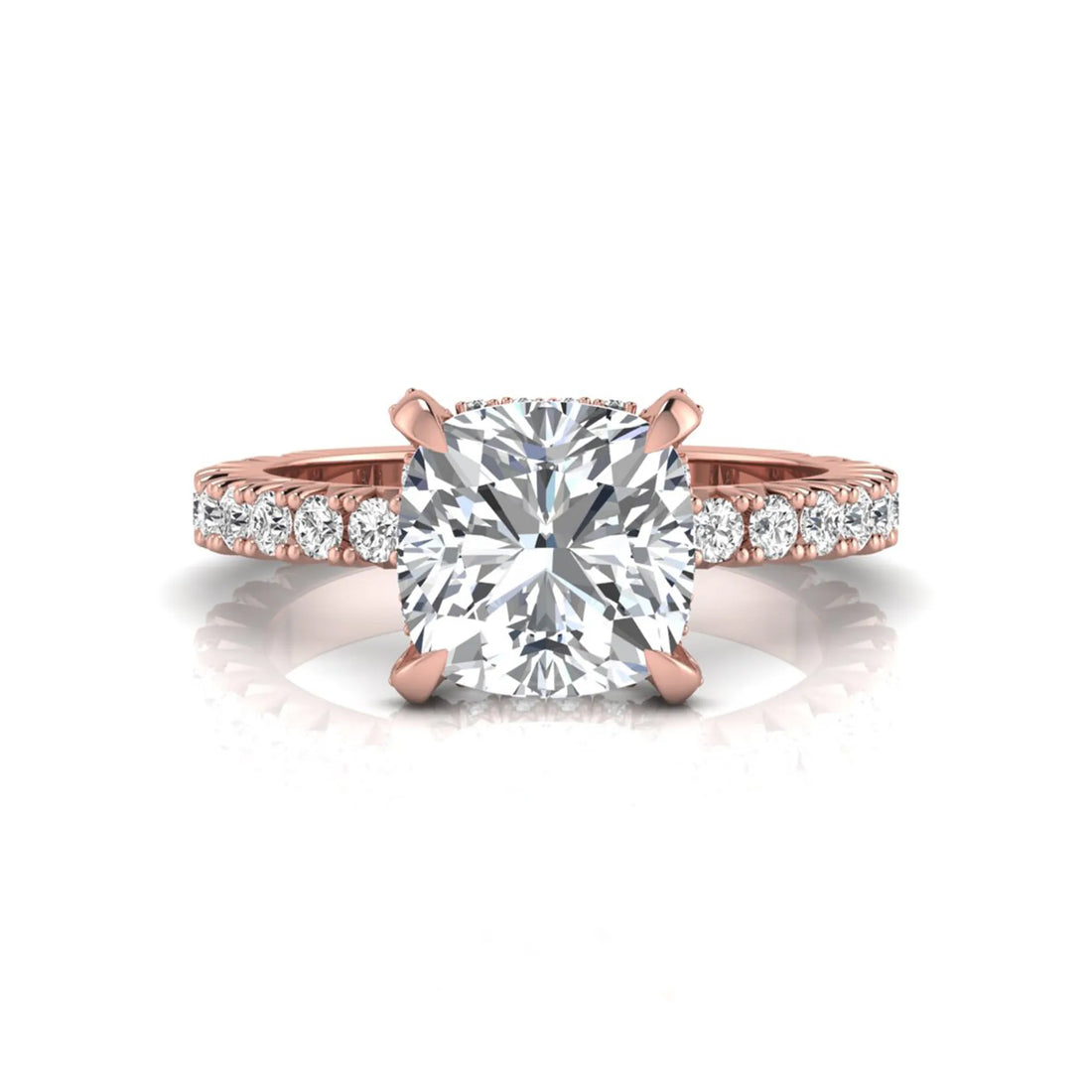 OctaPearl 3 ct Cushion Cut Prong Set Lab Grown Diamond Engagement Ring with Pavé Band
