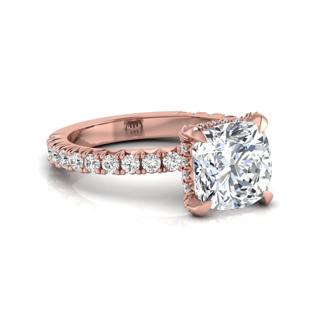 OctaPearl 3 ct Cushion Cut Prong Set Lab Grown Diamond Engagement Ring with Pavé Band