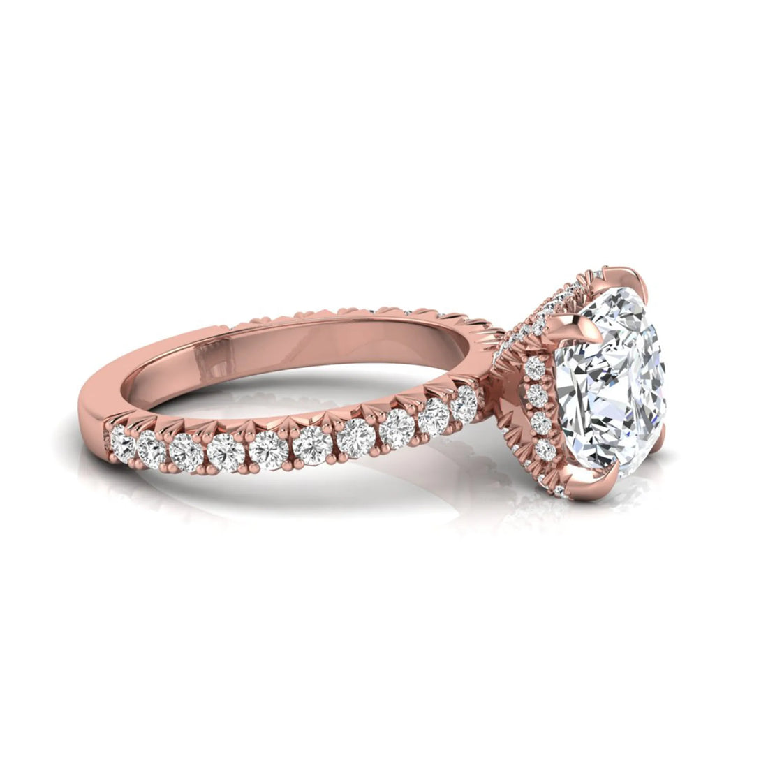 OctaPearl 3 ct Cushion Cut Prong Set Lab Grown Diamond Engagement Ring with Pavé Band