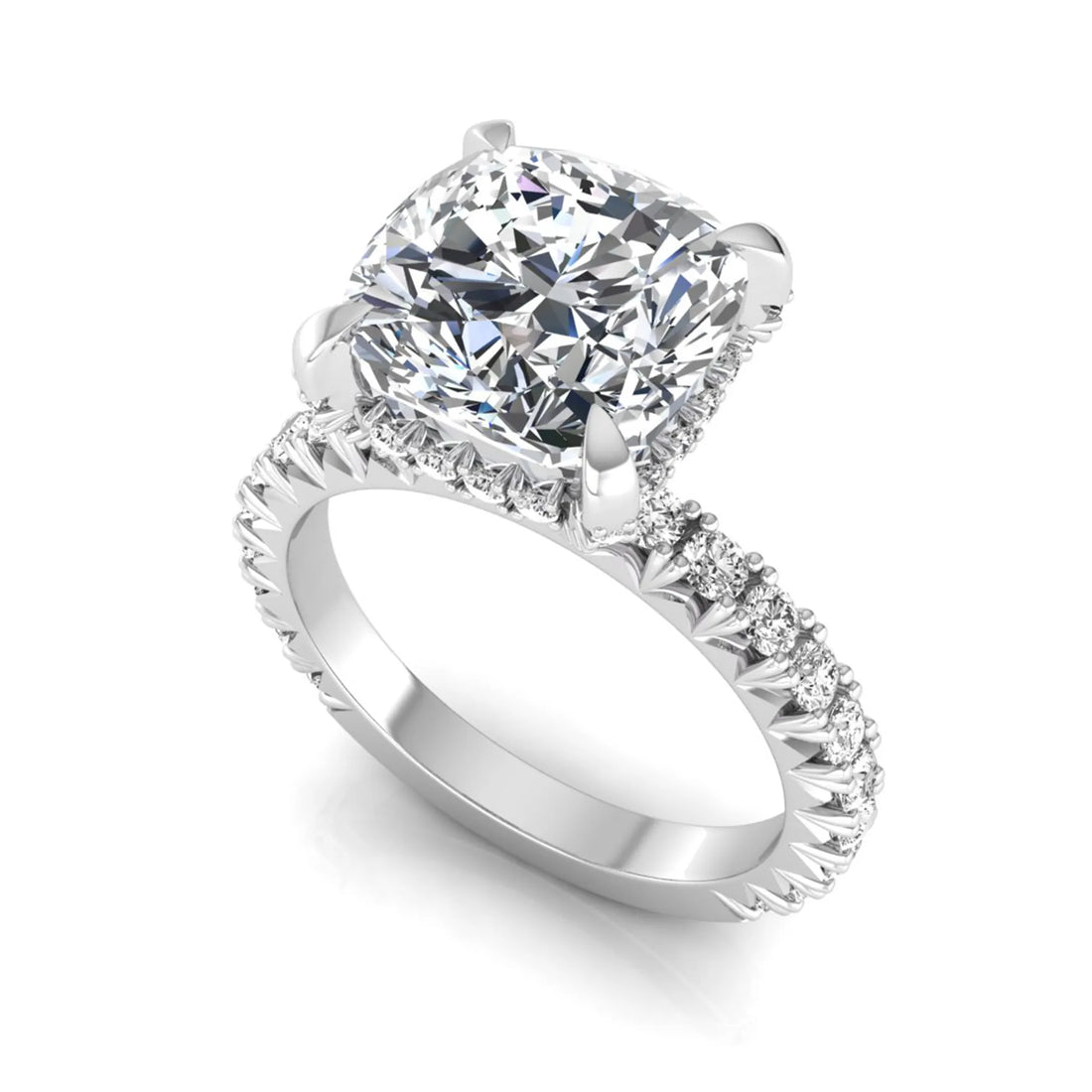 OctaPearl 3 ct Cushion Cut Prong Set Lab Grown Diamond Engagement Ring with Pavé Band