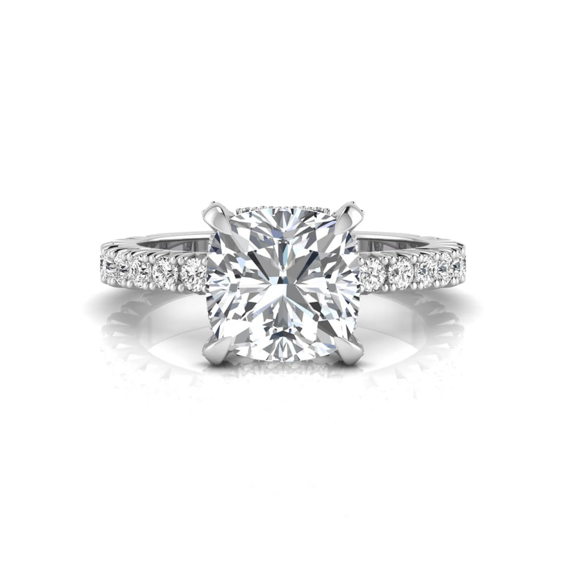 OctaPearl 3 ct Cushion Cut Prong Set Lab Grown Diamond Engagement Ring with Pavé Band
