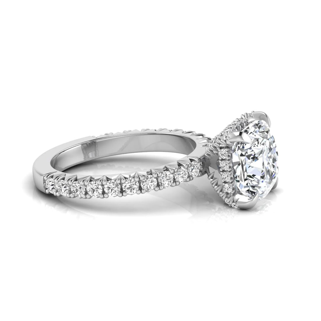 OctaPearl 3 ct Cushion Cut Prong Set Lab Grown Diamond Engagement Ring with Pavé Band