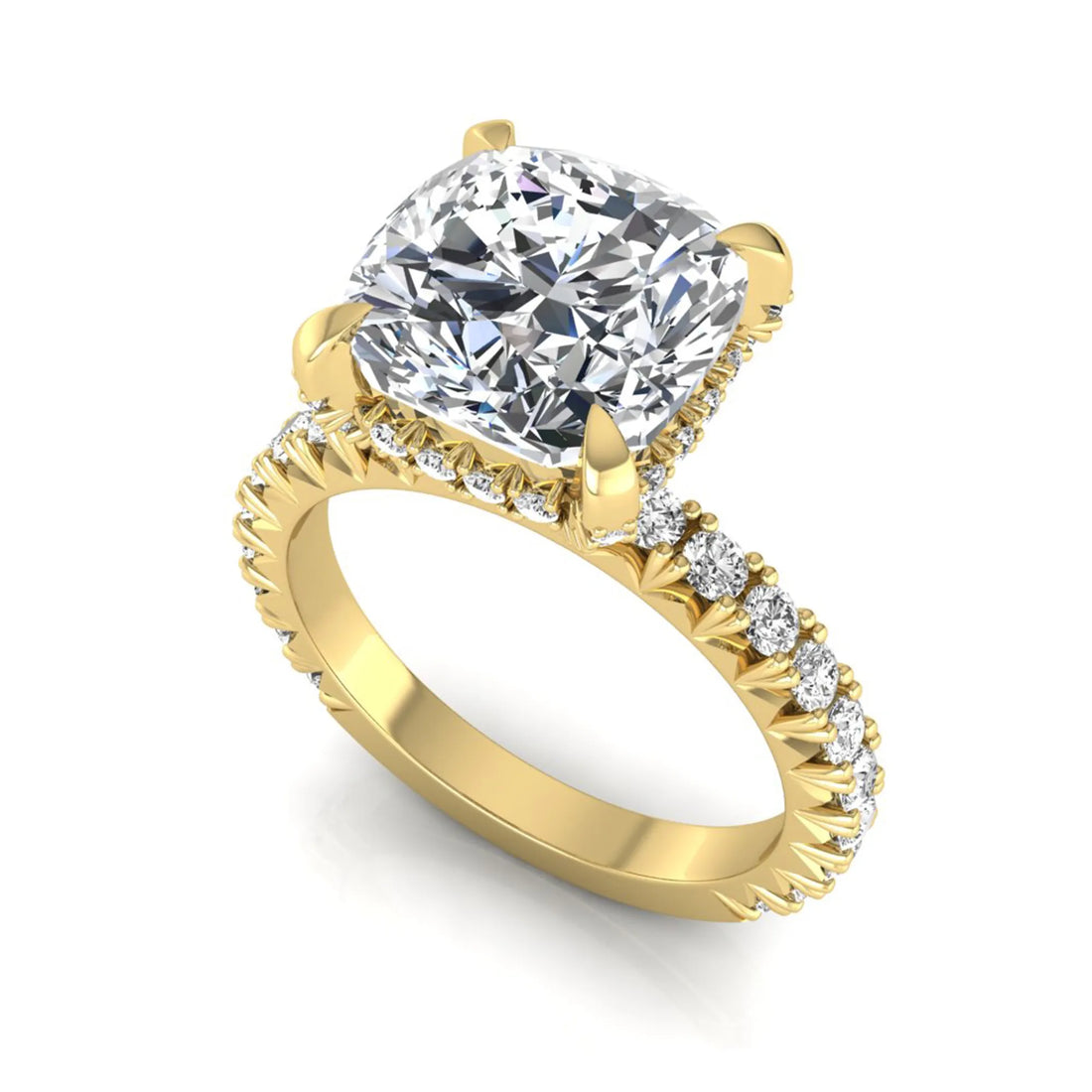 OctaPearl 3 ct Cushion Cut Prong Set Lab Grown Diamond Engagement Ring with Pavé Band