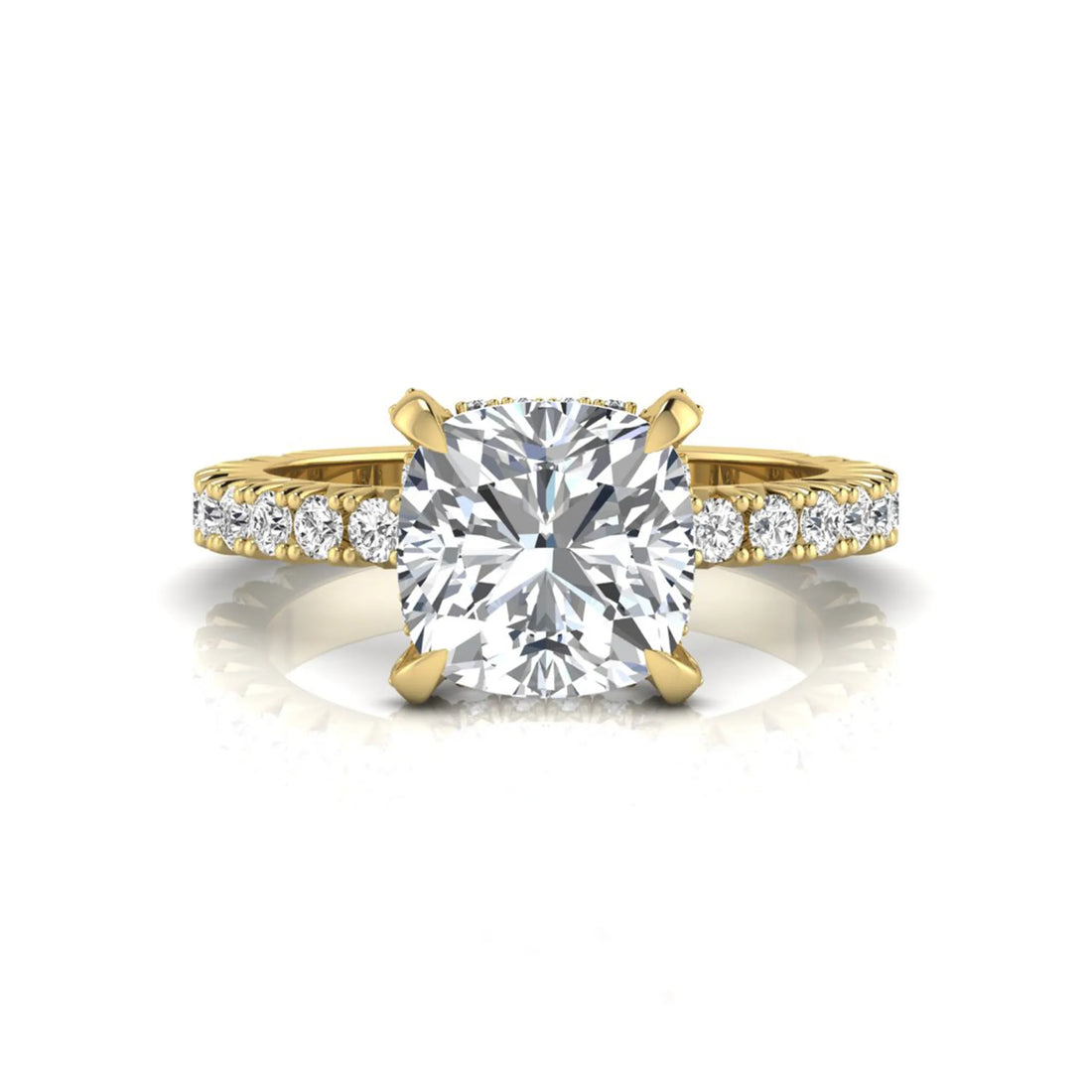 OctaPearl 3 ct Cushion Cut Prong Set Lab Grown Diamond Engagement Ring with Pavé Band