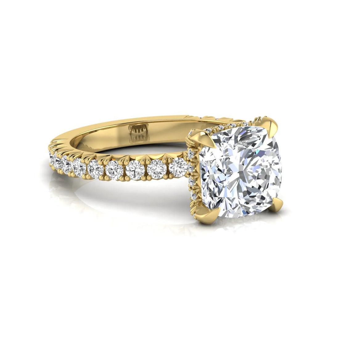 OctaPearl 3 ct Cushion Cut Prong Set Lab Grown Diamond Engagement Ring with Pavé Band
