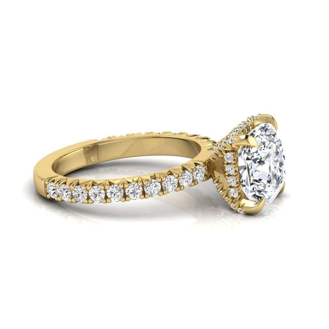 OctaPearl 3 ct Cushion Cut Prong Set Lab Grown Diamond Engagement Ring with Pavé Band