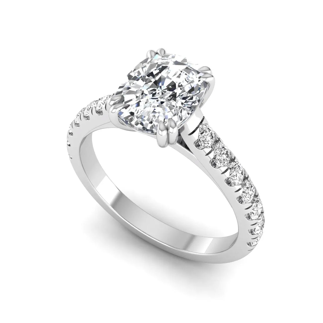 OctaPearl 3 ct Cushion Cut Lab Grown Diamond Solitaire Accent Engagement Ring