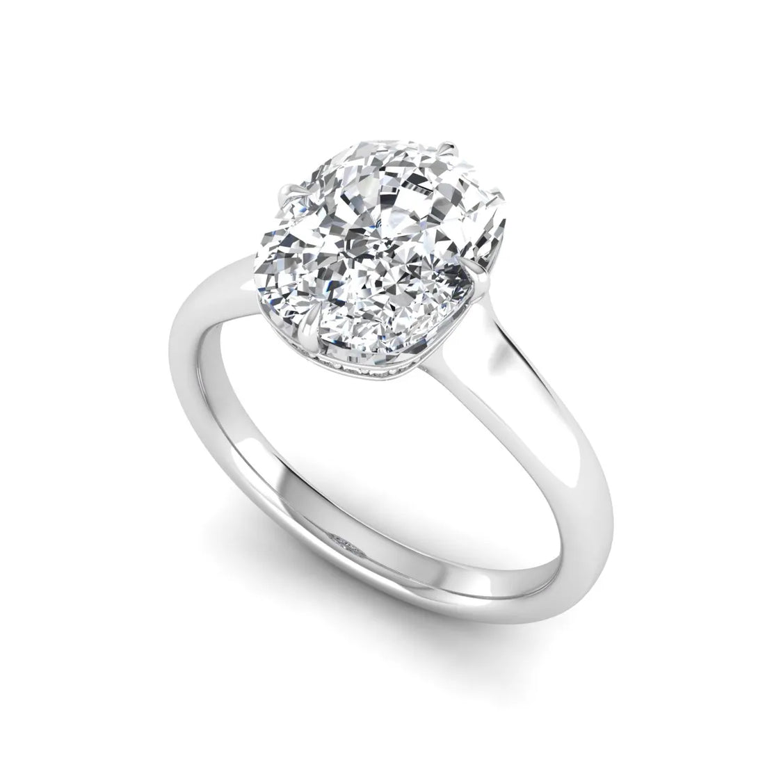 OctaPearl 3 ct Cushion Cut Lab Grown Diamond Solitaire Engagement Ring with Hidden Halo