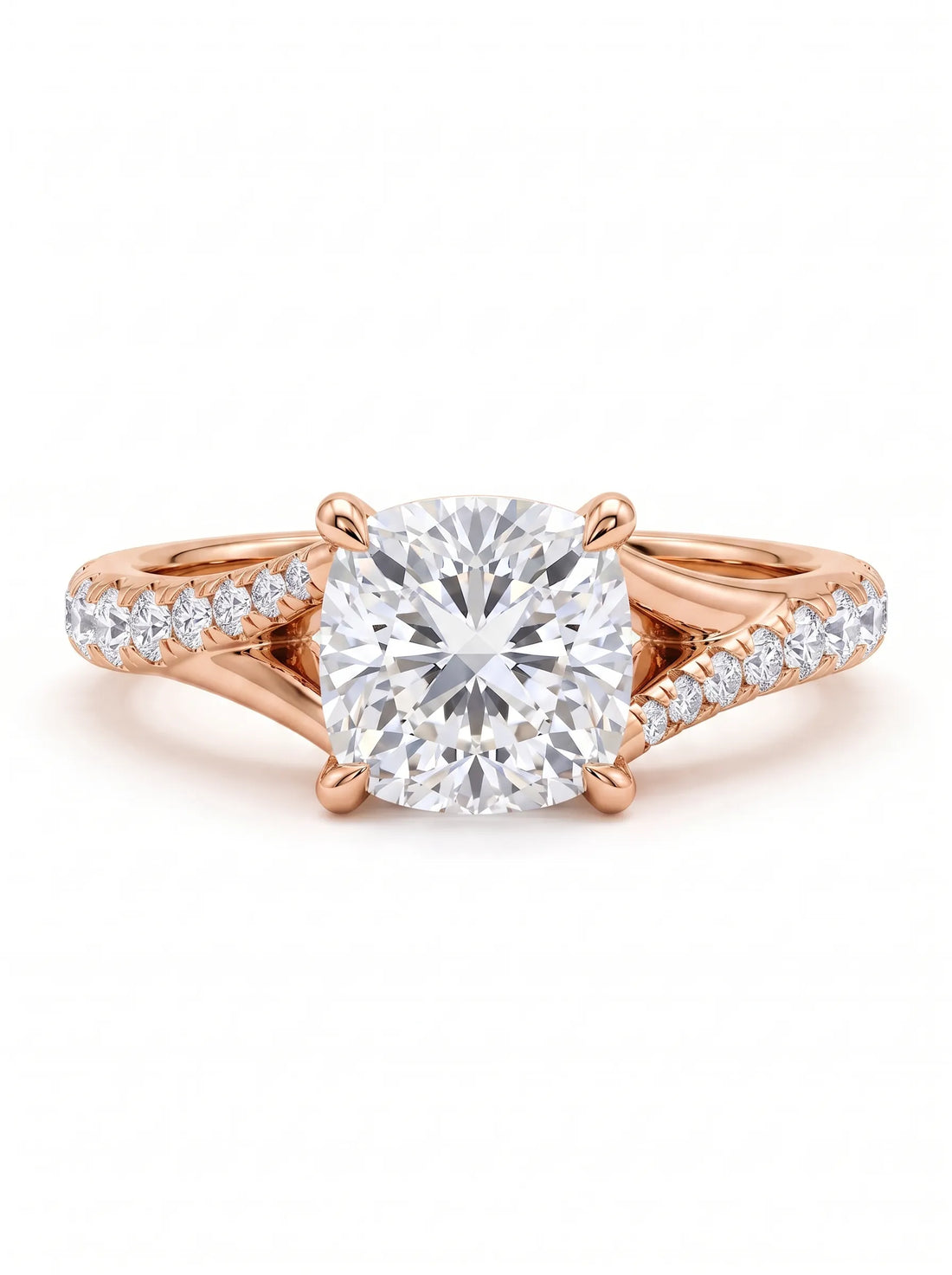 OctaPearl 1 ct Cushion Cut Lab Grown Diamond Split Shank Pavé Engagement Ring