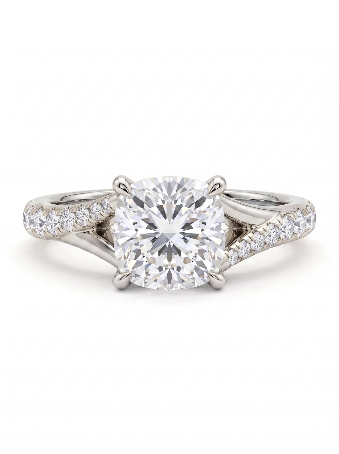 OctaPearl 1 ct Cushion Cut Lab Grown Diamond Split Shank Pavé Engagement Ring
