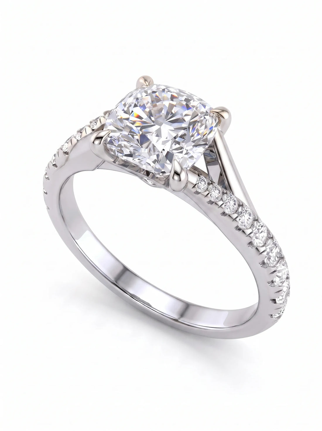 OctaPearl 1 ct Cushion Cut Lab Grown Diamond Split Shank Pavé Engagement Ring