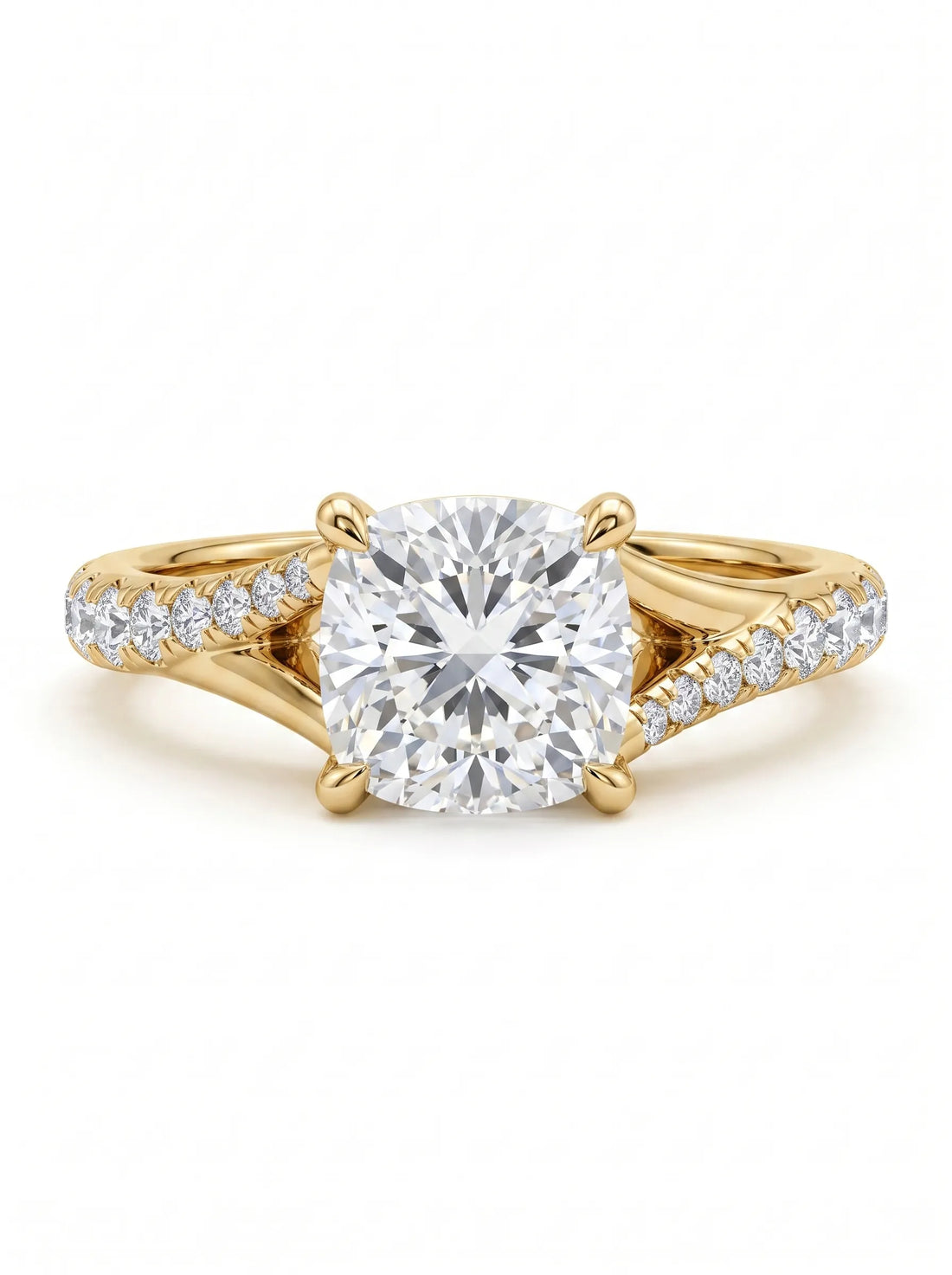 OctaPearl 1 ct Cushion Cut Lab Grown Diamond Split Shank Pavé Engagement Ring