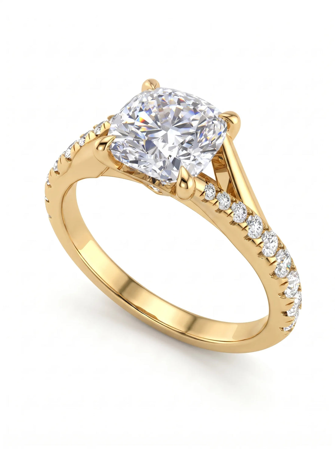 OctaPearl 1 ct Cushion Cut Lab Grown Diamond Split Shank Pavé Engagement Ring