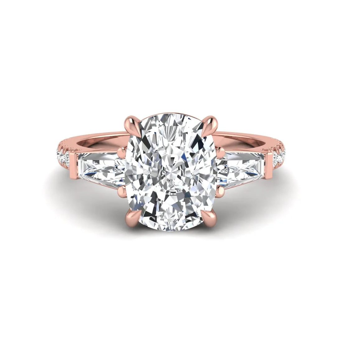 OctaPearl 3 ct Cushion Cut Three Stone Baguette Lab Grown Diamond Engagement Ring