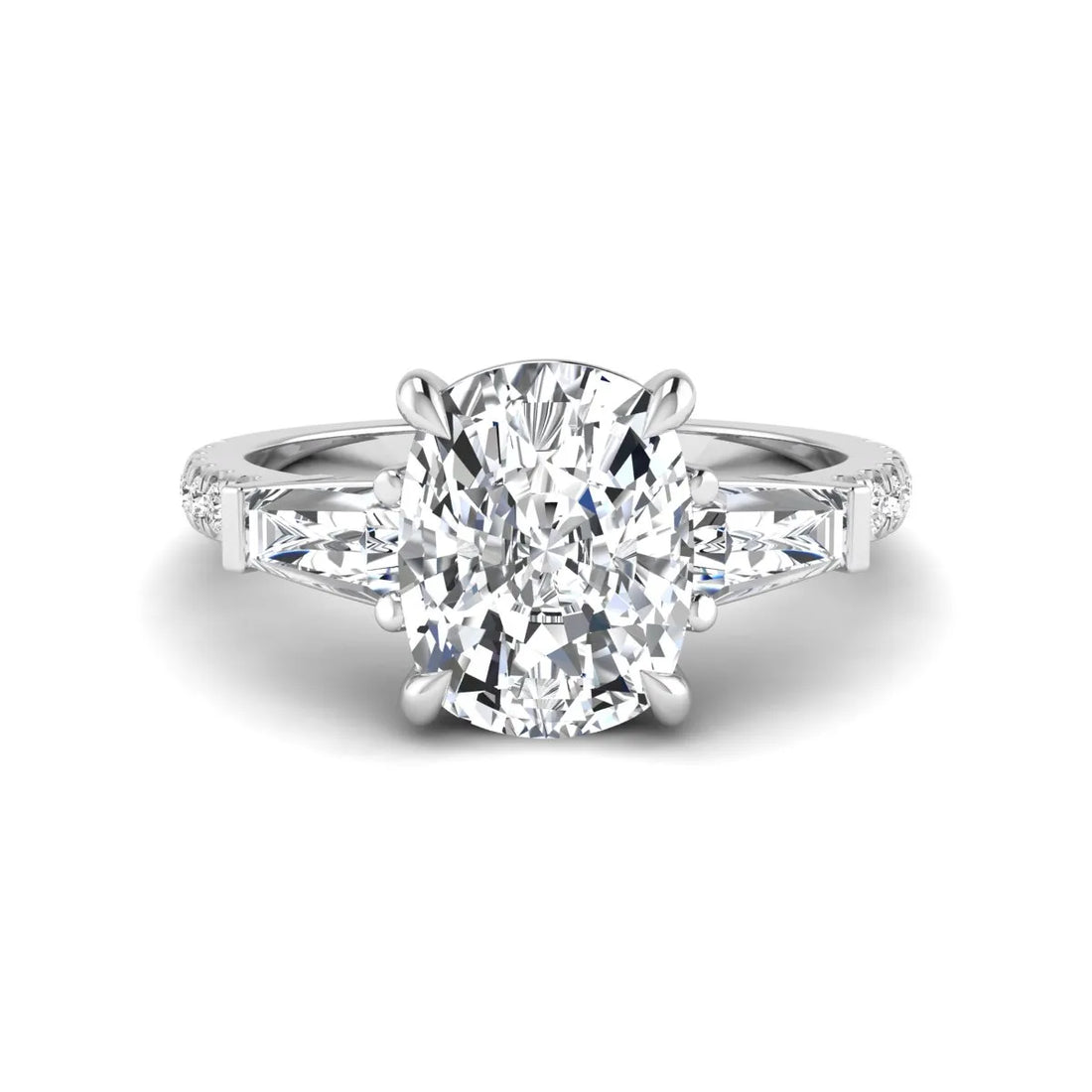 OctaPearl 3 ct Cushion Cut Three Stone Baguette Lab Grown Diamond Engagement Ring