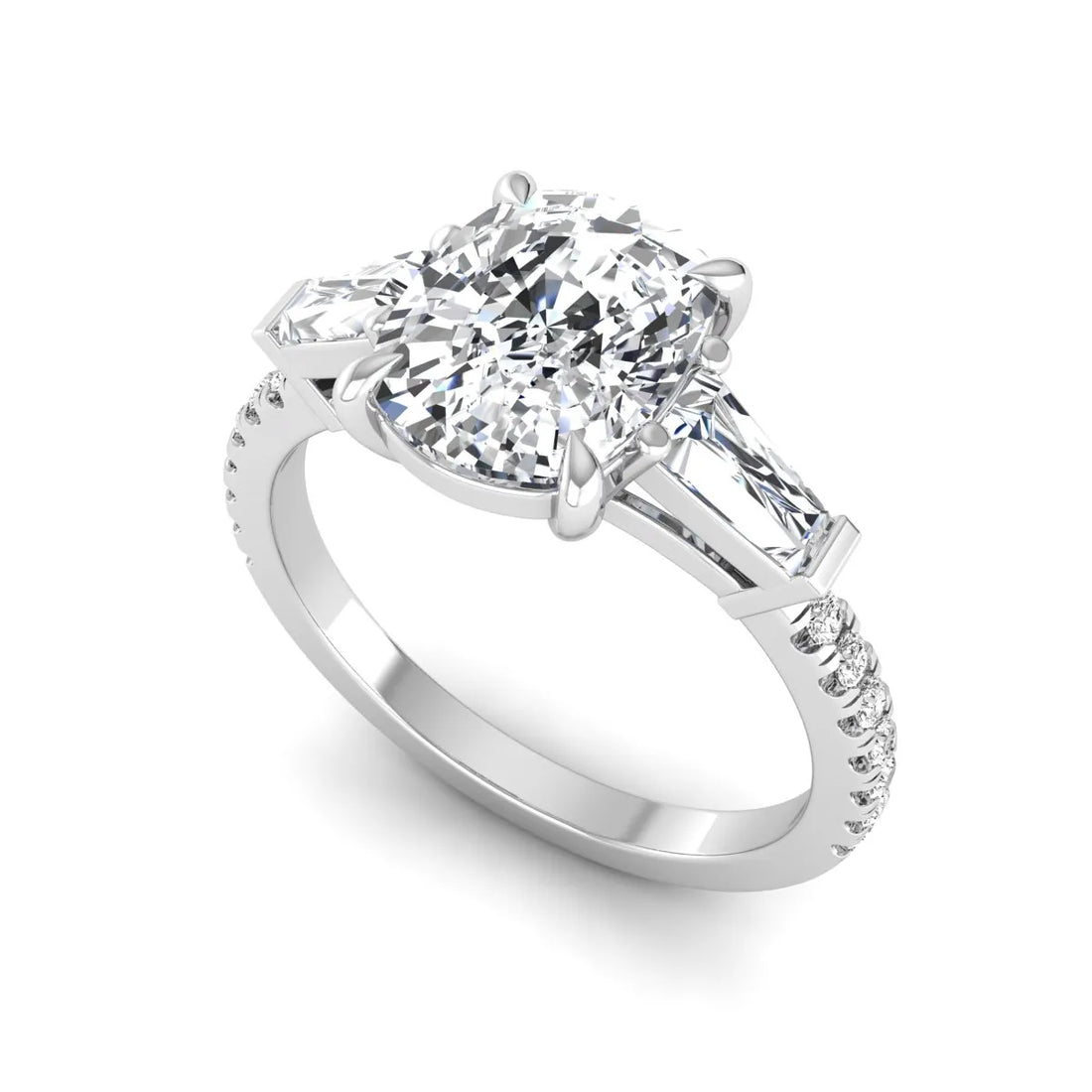 OctaPearl 3 ct Cushion Cut Three Stone Baguette Lab Grown Diamond Engagement Ring