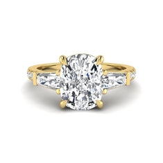OctaPearl 3 ct Cushion Cut Three Stone Baguette Lab Grown Diamond Engagement Ring