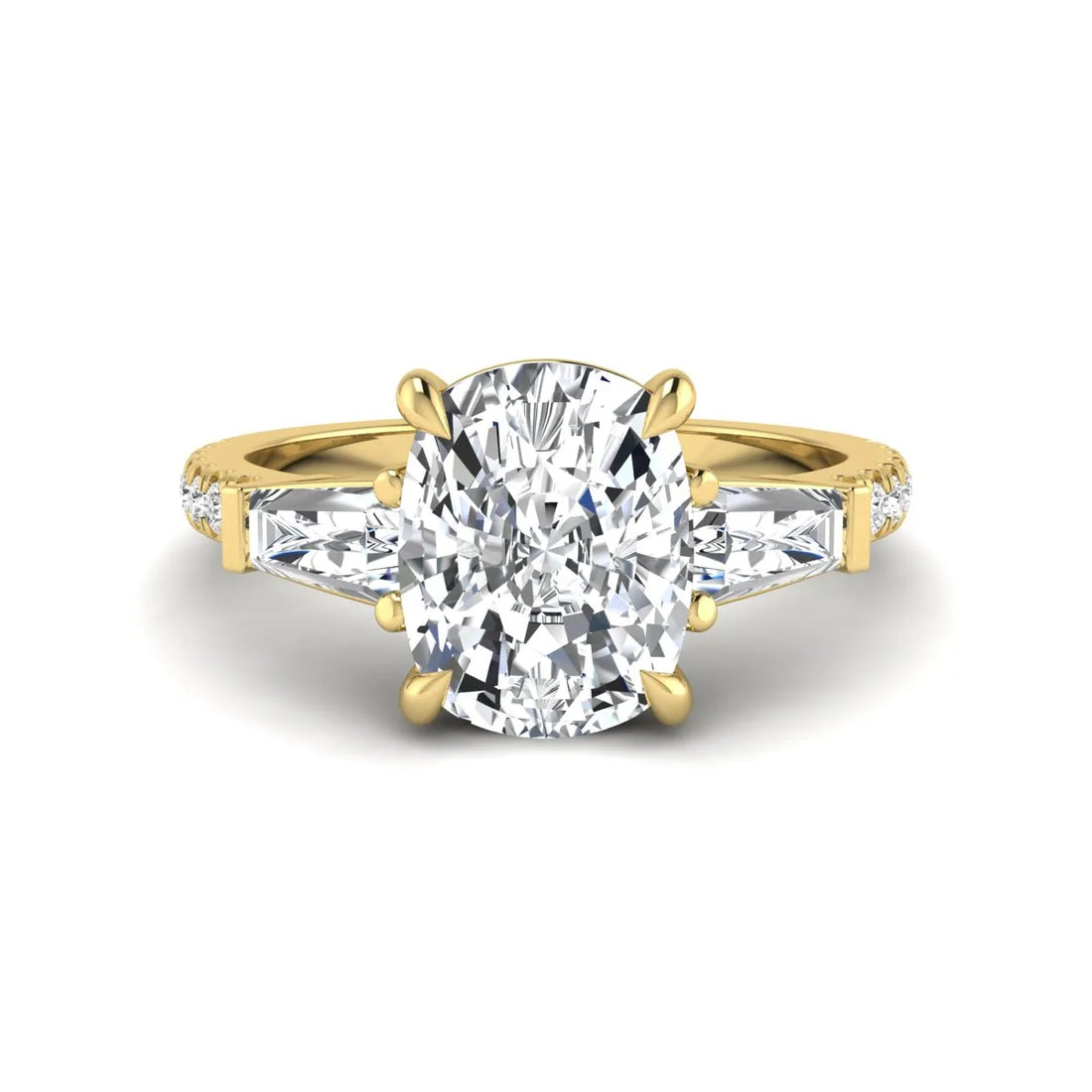 OctaPearl 3 ct Cushion Cut Three Stone Baguette Lab Grown Diamond Engagement Ring