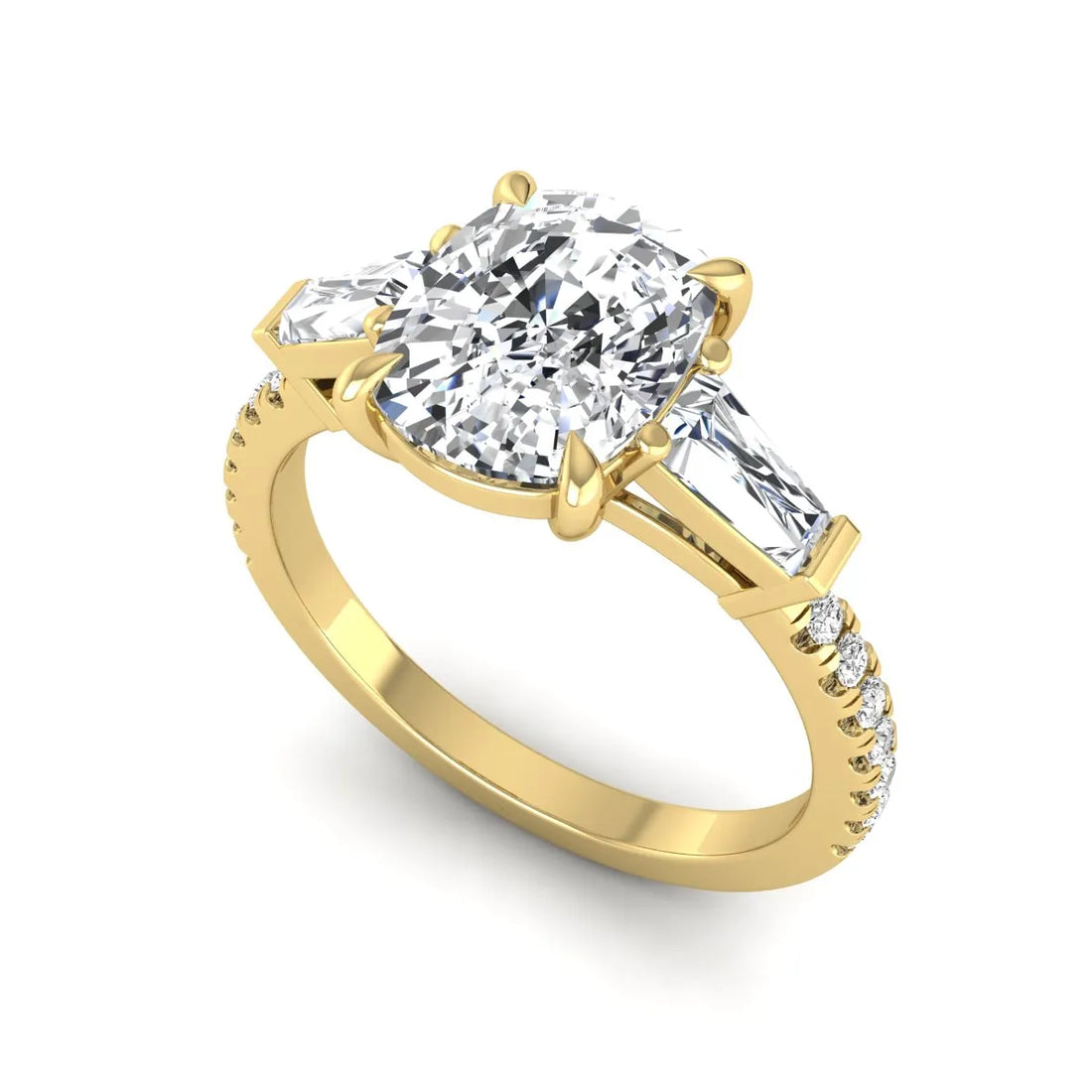 OctaPearl 3 ct Cushion Cut Three Stone Baguette Lab Grown Diamond Engagement Ring