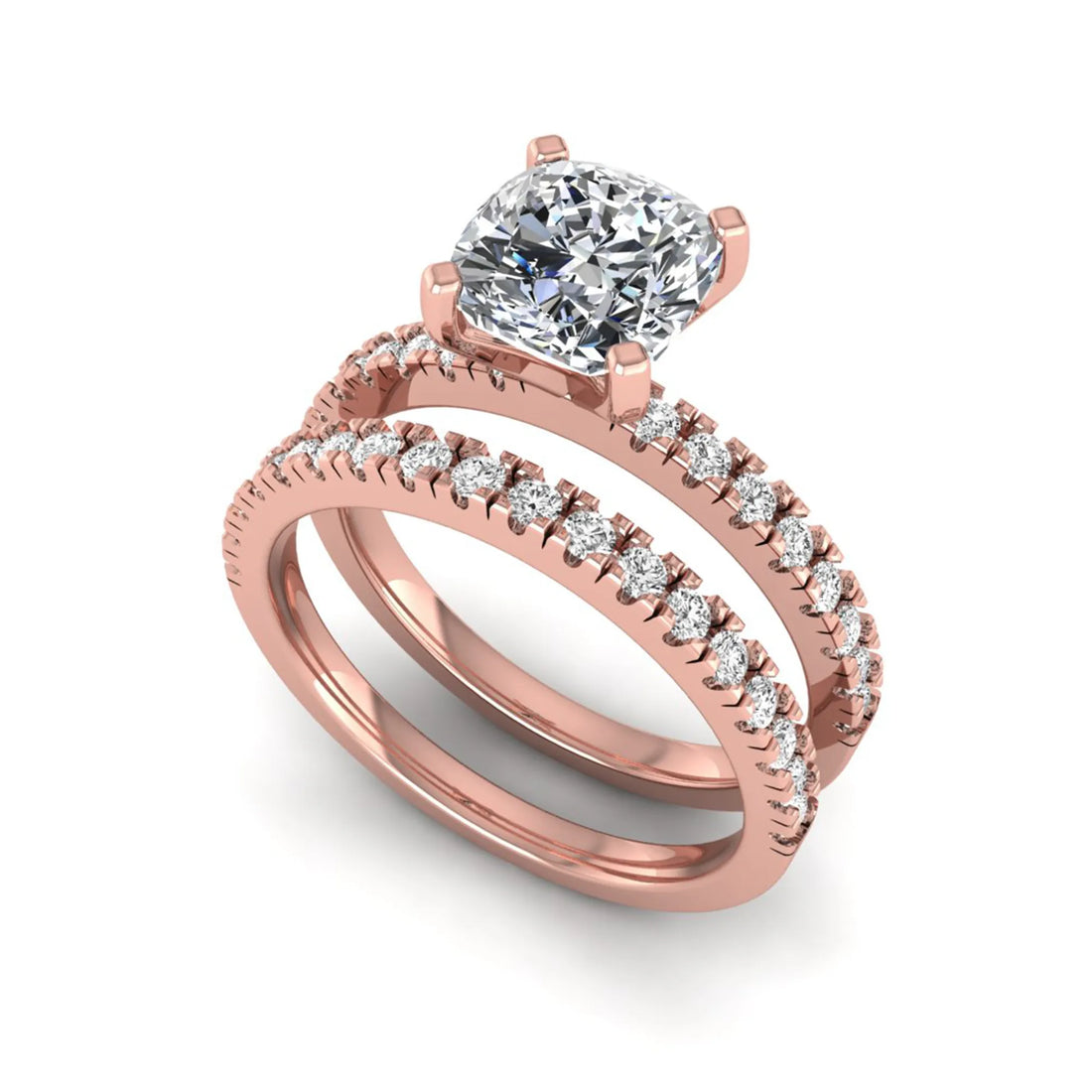 OctaPearl 1.5 ct Cushion Four Prong Lab Grown Diamond Bridal Ring Set