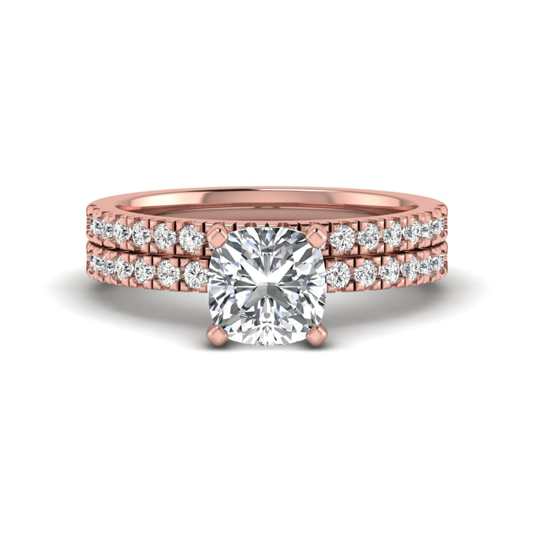 OctaPearl 1.5 ct Cushion Four Prong Lab Grown Diamond Bridal Ring Set