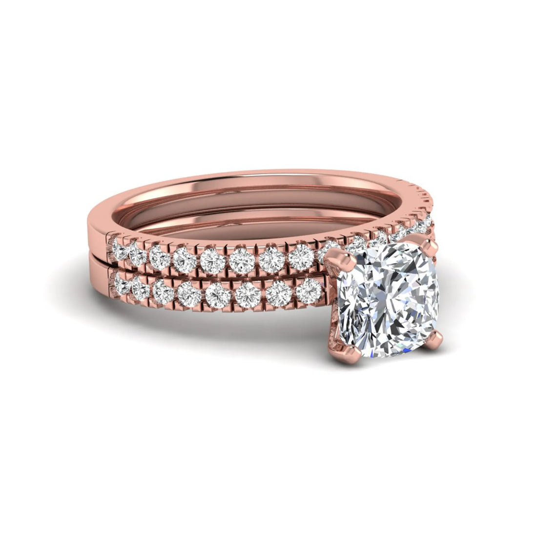 OctaPearl 1.5 ct Cushion Four Prong Lab Grown Diamond Bridal Ring Set