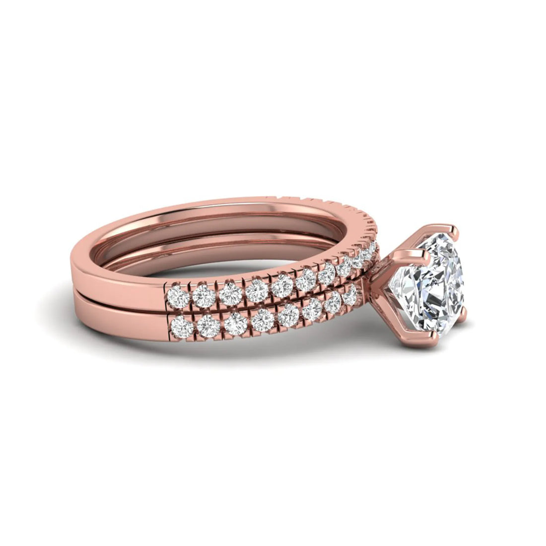 OctaPearl 1.5 ct Cushion Four Prong Lab Grown Diamond Bridal Ring Set