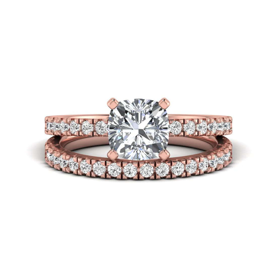 OctaPearl 1.5 ct Cushion Four Prong Lab Grown Diamond Bridal Ring Set