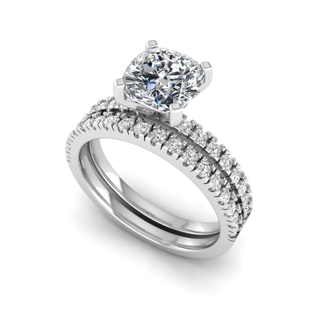 OctaPearl 1.5 ct Cushion Four Prong Lab Grown Diamond Bridal Ring Set