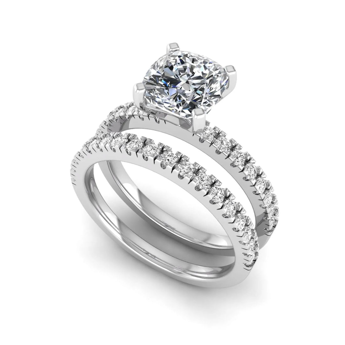 OctaPearl 1.5 ct Cushion Four Prong Lab Grown Diamond Bridal Ring Set
