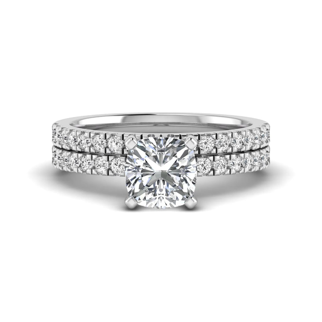 OctaPearl 1.5 ct Cushion Four Prong Lab Grown Diamond Bridal Ring Set
