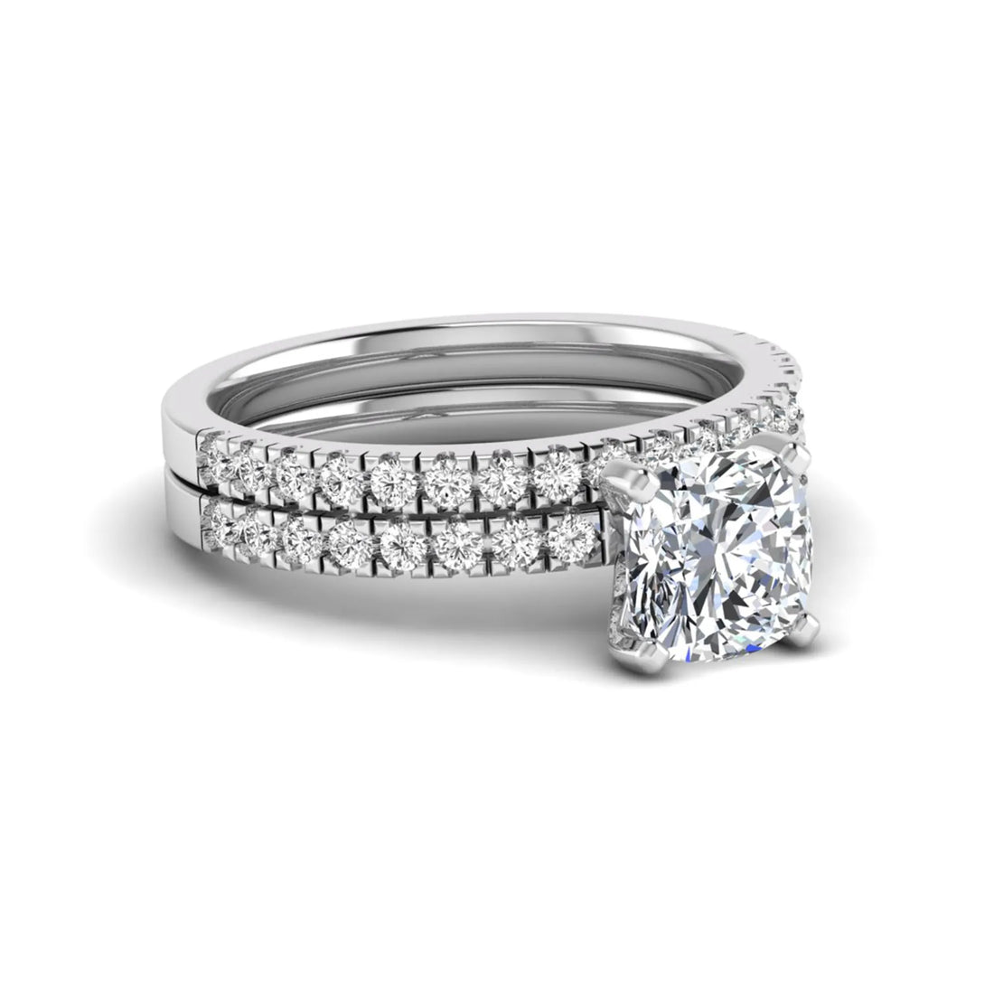 OctaPearl 1.5 ct Cushion Four Prong Lab Grown Diamond Bridal Ring Set