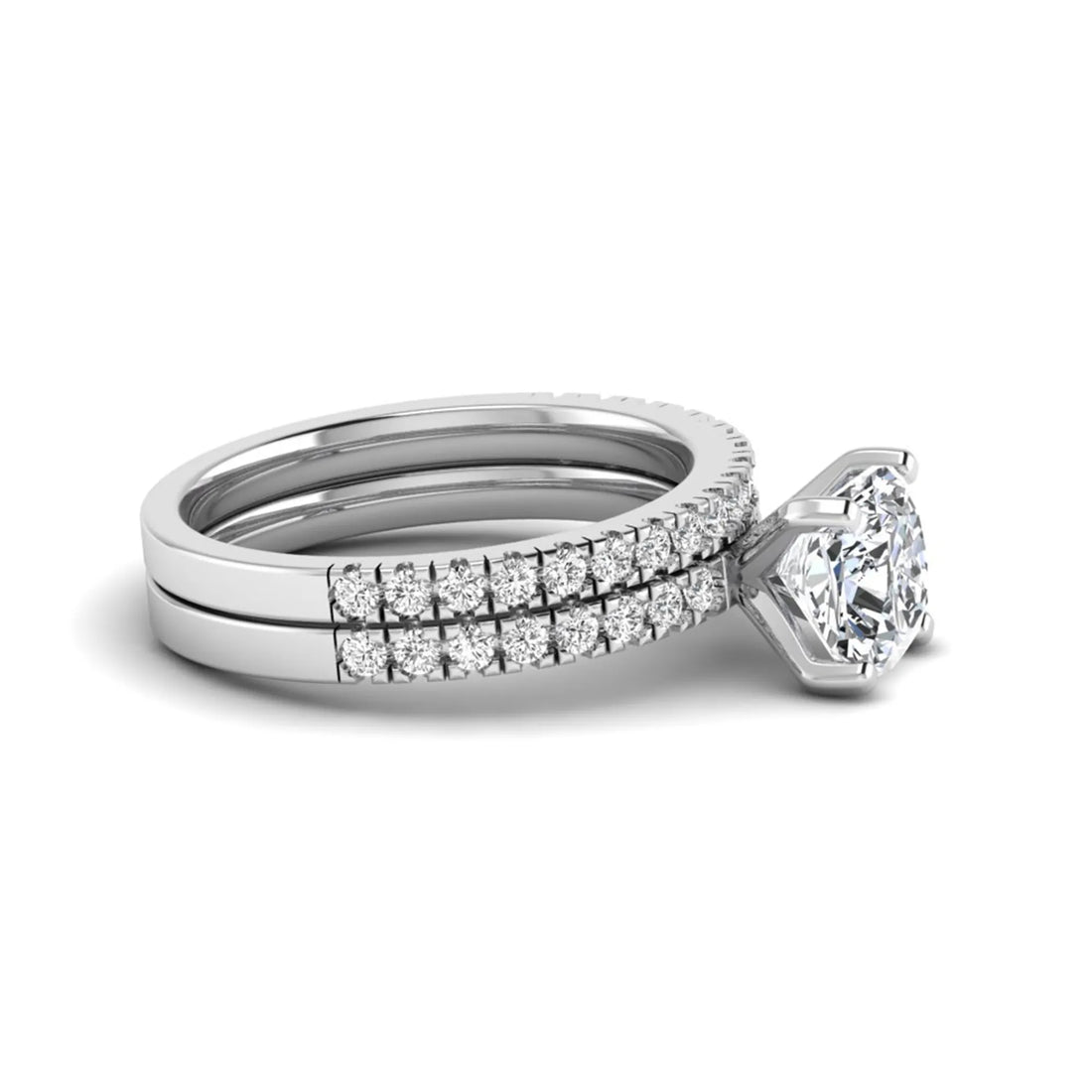 OctaPearl 1.5 ct Cushion Four Prong Lab Grown Diamond Bridal Ring Set