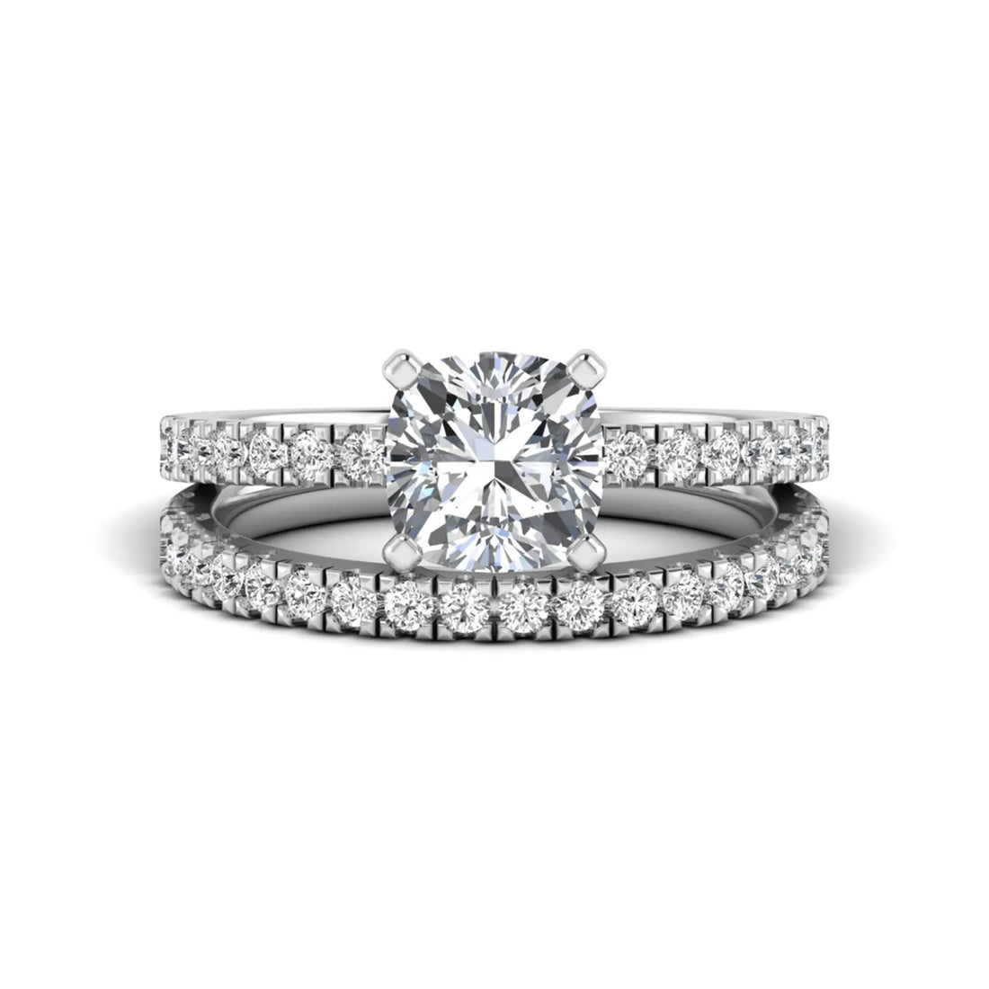 OctaPearl 1.5 ct Cushion Four Prong Lab Grown Diamond Bridal Ring Set