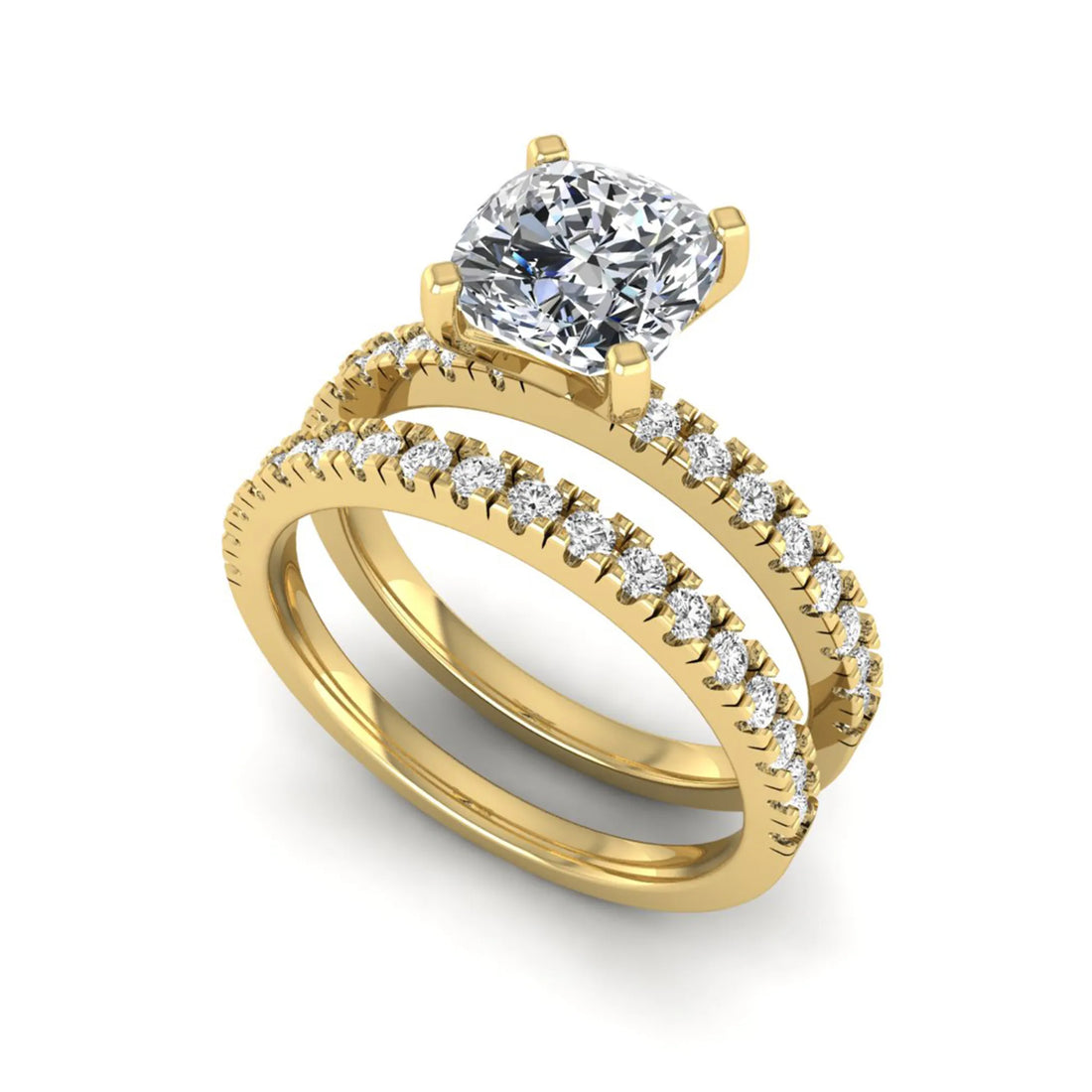 OctaPearl 1.5 ct Cushion Four Prong Lab Grown Diamond Bridal Ring Set