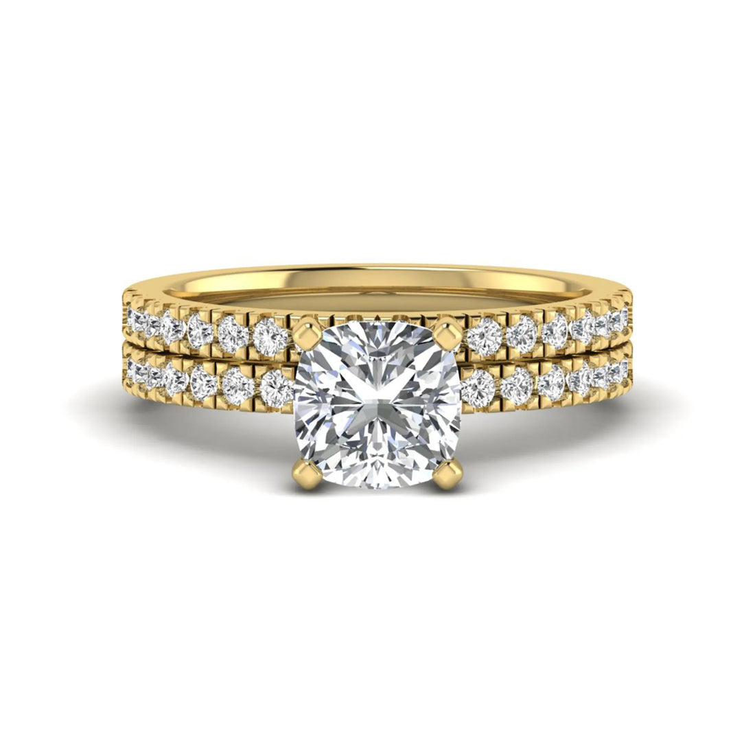 OctaPearl 1.5 ct Cushion Four Prong Lab Grown Diamond Bridal Ring Set