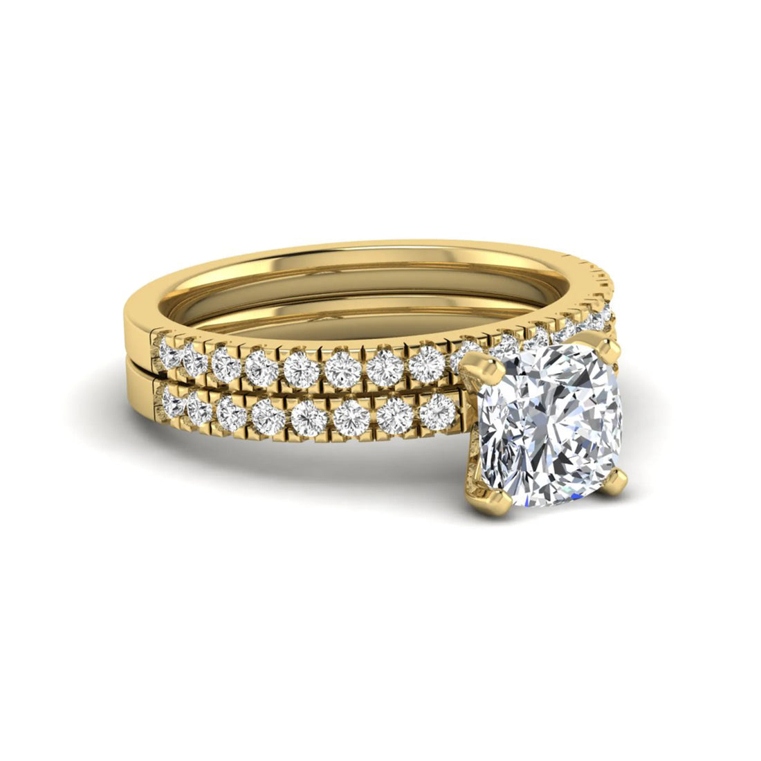 OctaPearl 1.5 ct Cushion Four Prong Lab Grown Diamond Bridal Ring Set