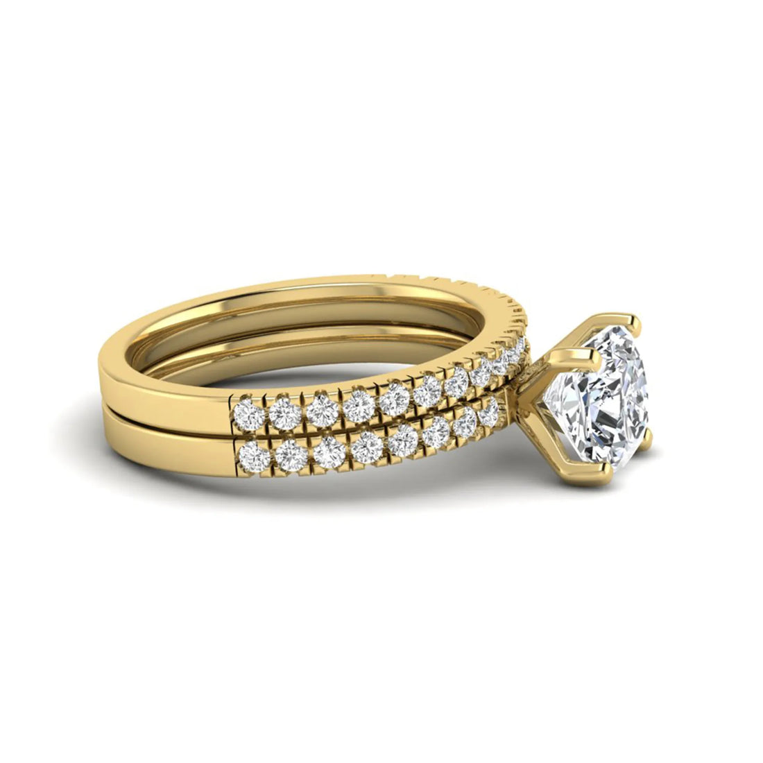 OctaPearl 1.5 ct Cushion Four Prong Lab Grown Diamond Bridal Ring Set