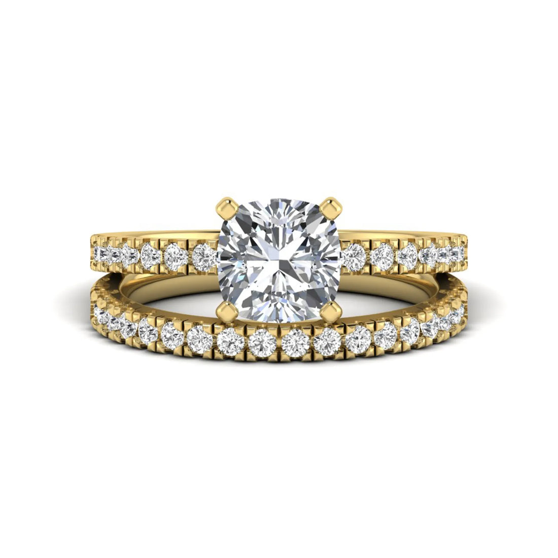 OctaPearl 1.5 ct Cushion Four Prong Lab Grown Diamond Bridal Ring Set