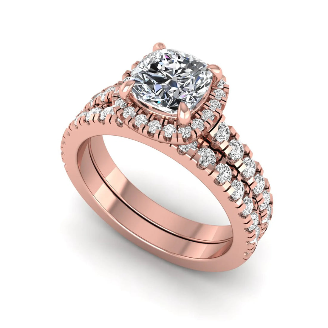 OctaPearl Cushion Halo Bridal Ring Set Lab Grown Diamond
