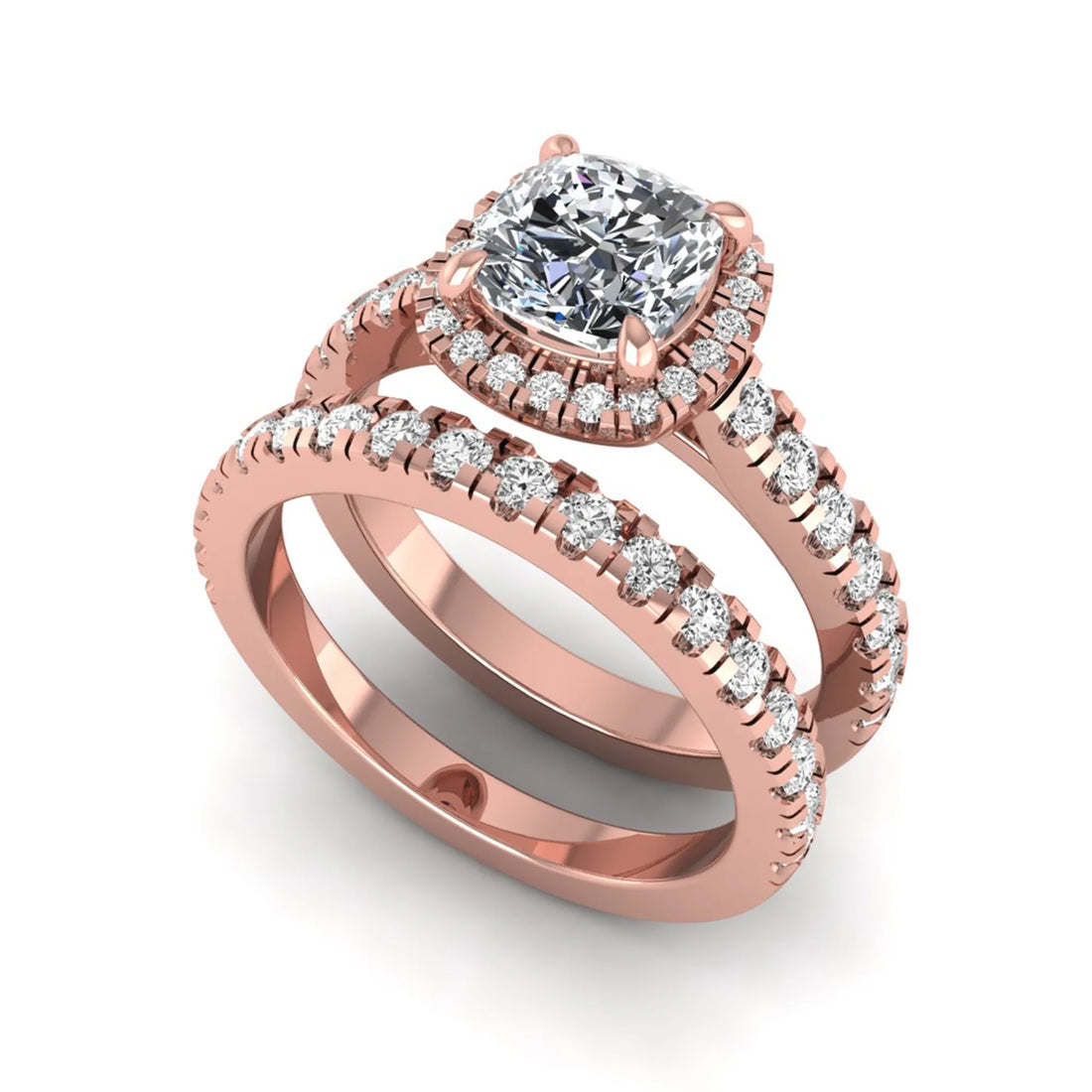 OctaPearl Cushion Halo Bridal Ring Set Lab Grown Diamond
